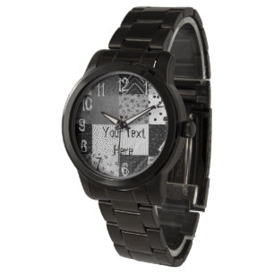 black and white patchwork fabric vintage fun watch
