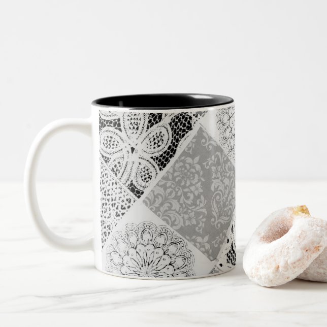 Black and white Patchwork Lace Coffee Mug (With Donut)