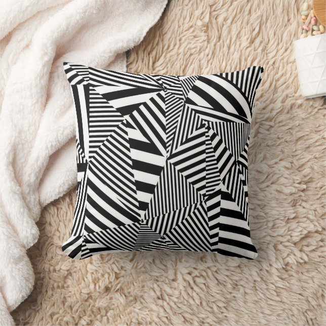 Black and white pattern abstract geometric throw pillow (Blanket)