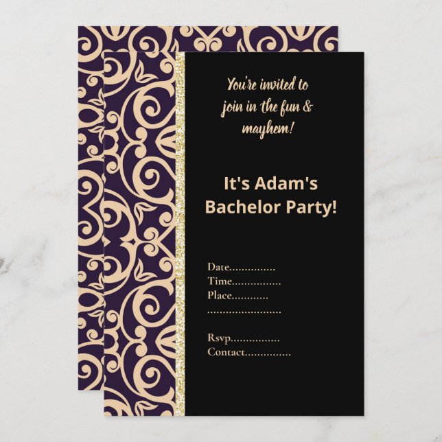 BLACK AND WHITE PATTERN BACHELOR PARTY INVITE (Front/Back)