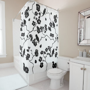 Black and White Pattern Birds on Cherry Blossoms