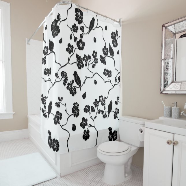 Black and White Pattern Birds on Cherry Blossoms   (In Situ)