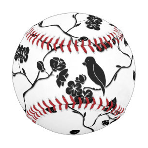 Black and White Pattern Birds on Cherry Blossoms   Baseball