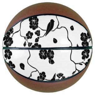 Black and White Pattern Birds on Cherry Blossoms   Basketball