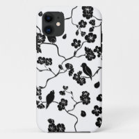 Black and White Pattern Birds on Cherry Blossoms  
