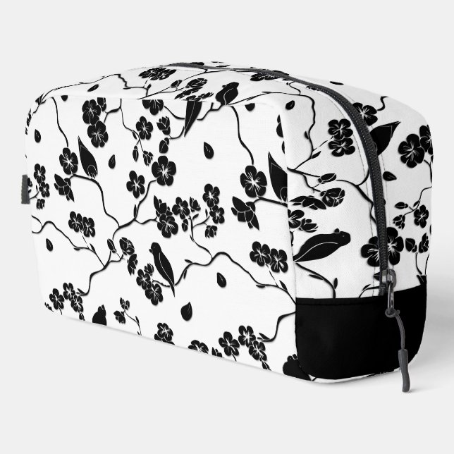 Black and White Pattern Birds on Cherry Blossoms   Dopp Kit (Right Corner)