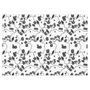 Black and White Pattern Birds on Cherry Blossoms Tablecloth
