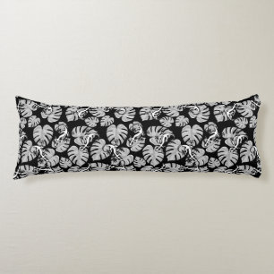 Black And White Pattern - Geckos And Leaves Body Pillow