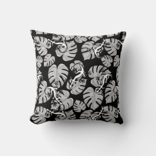 Black And White Pattern - Geckos And Leaves Throw Pillow