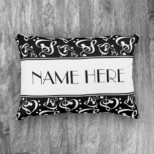 Black And White Pattern Music Theme Decorative Pillow