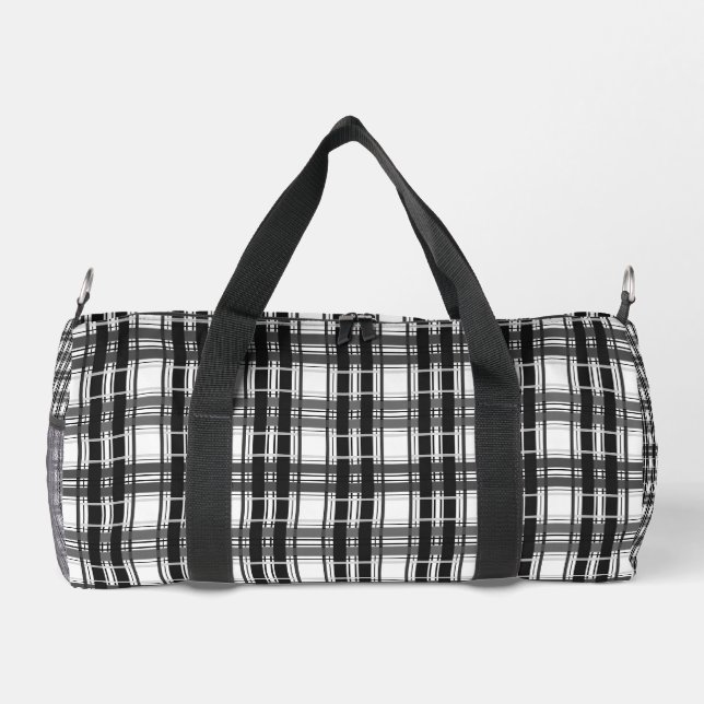 Black and white pattern Tartan geometry chequered Duffle Bag (Back)