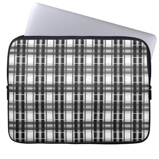 Black and white pattern Tartan geometry chequered Laptop Sleeve (Front)