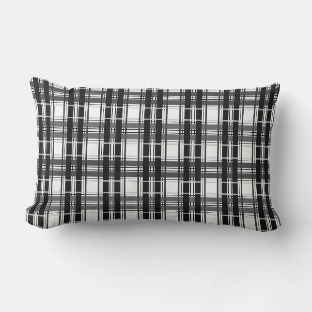 Black and white pattern Tartan geometry chequered Lumbar Pillow (Front)