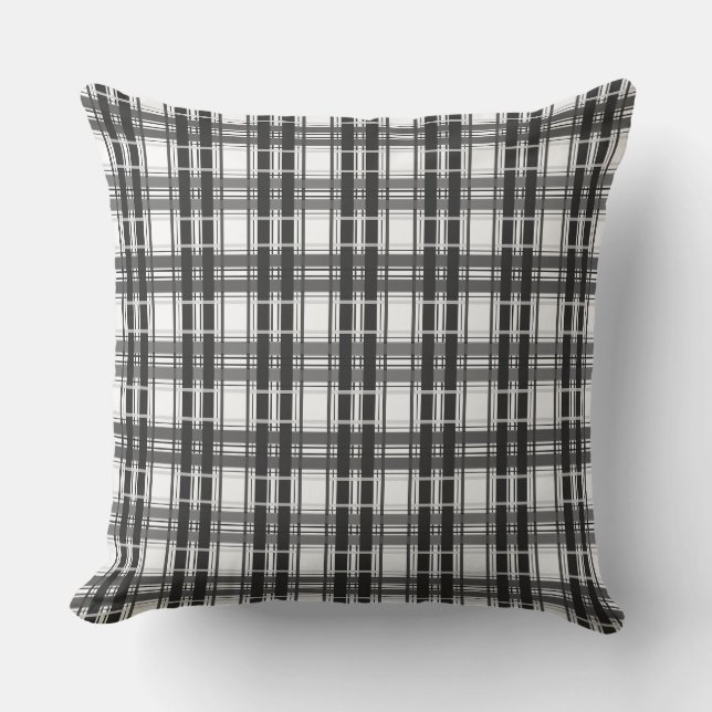 Black and white pattern Tartan geometry chequered Outdoor Pillow (Front)