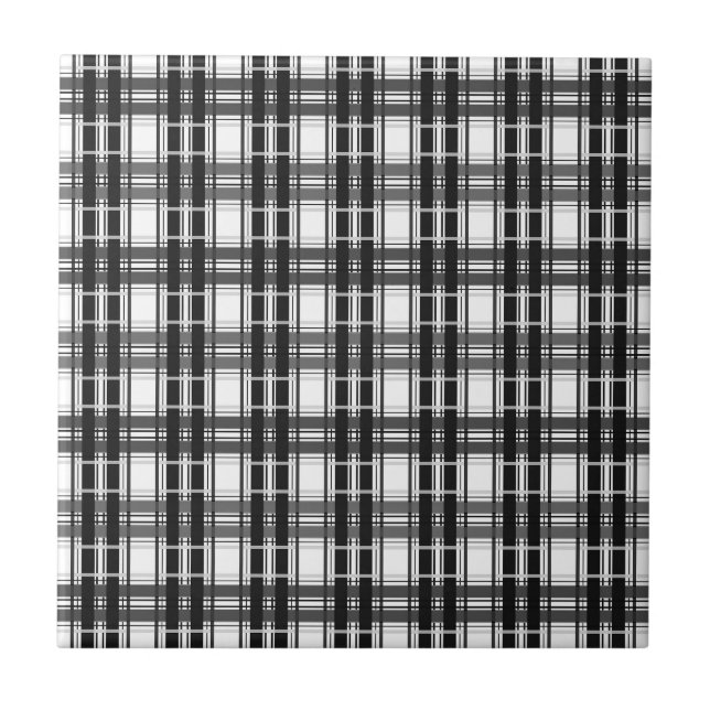 Black and white pattern Tartan geometry chequered Tile (Front)
