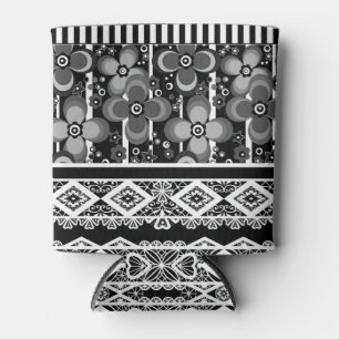 Black and white pattern with lace and patchwork can cooler