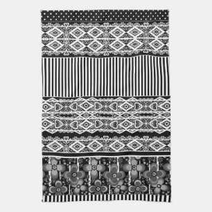 Black and white pattern with lace and patchwork kitchen towel