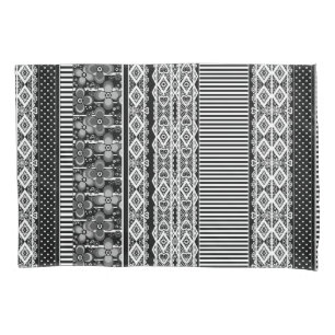 Black and white pattern with lace and patchwork pillowcase
