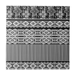 Black and white pattern with lace and patchwork tile