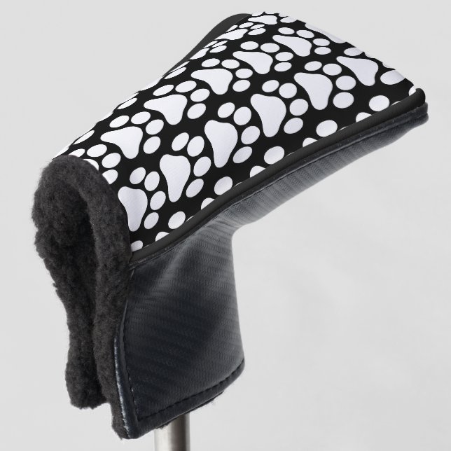 Black and White Paw Print Golf Putter Cover (3/4 Front)