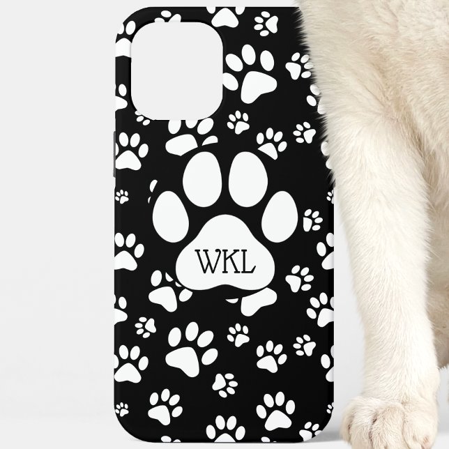 Black and White Paw Print Monogram Case-Mate iPhone Case (Creator Uploaded)