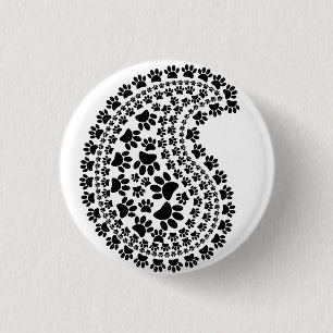 Black And White Paw Print Paisley Pattern 1 Inch Round Button