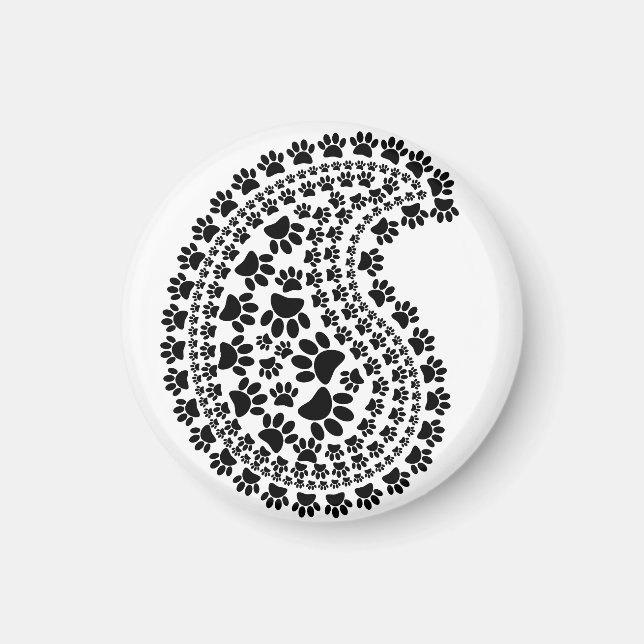 Black And White Paw Print Paisley Pattern Magnet (Front)