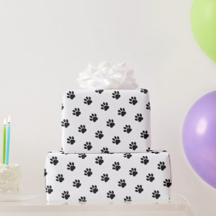 Black and White Paw Print Pattern Wrapping Paper