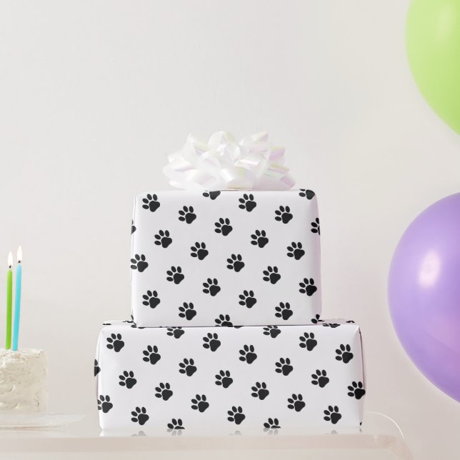Black and White Paw Print Pattern Wrapping Paper (Party Gifts)