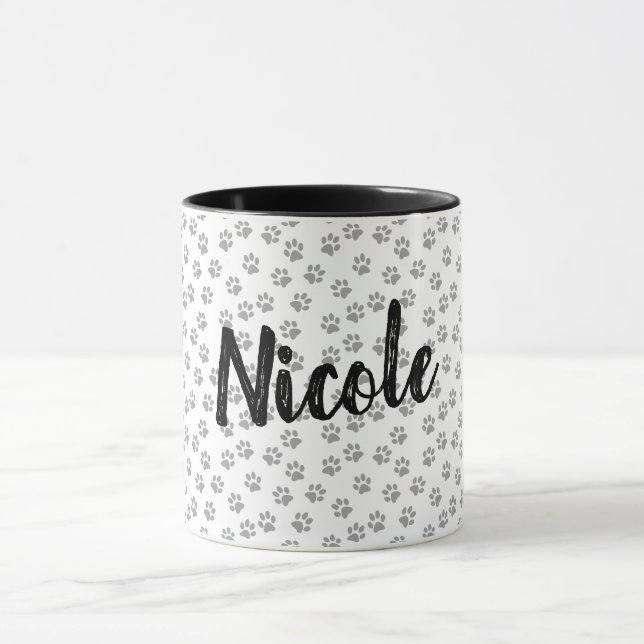 Black and White Paw Print Personalized Mug Nicole (Center)