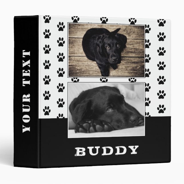 Black and White Paw Print Pet Dog Photo Album Binder (Front/Spine)