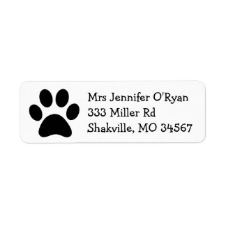 Black and White Paw Print Return Address Label