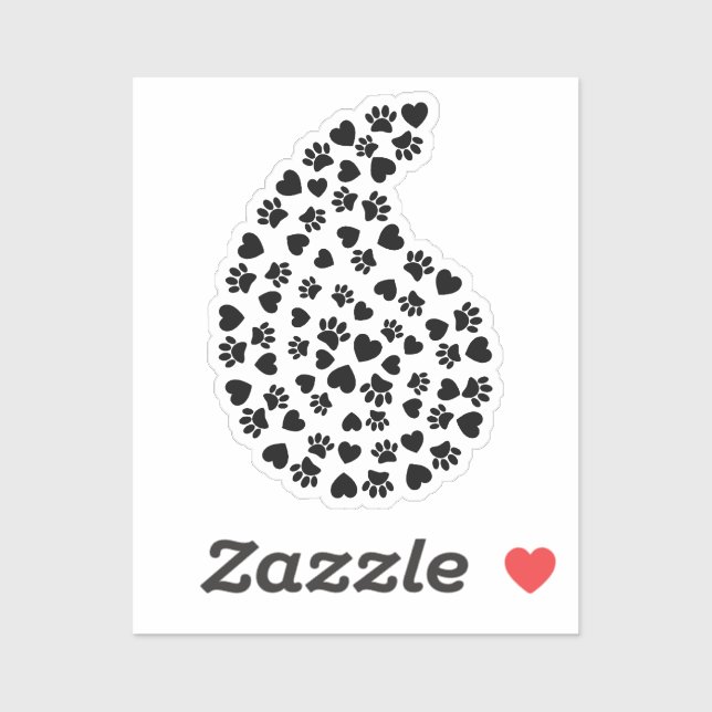 Black And White Paw Prints And Hearts Paisley (Sheet)
