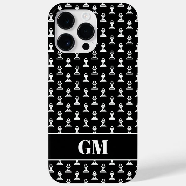 Black and white pawn chess piece custom monogram Case-Mate iPhone case (Back)