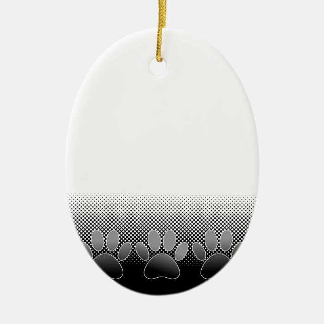 Black And White Paws Gradient Background Ceramic Ornament (Front)
