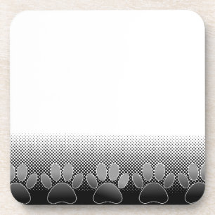 Black And White Paws Gradient Background Coaster