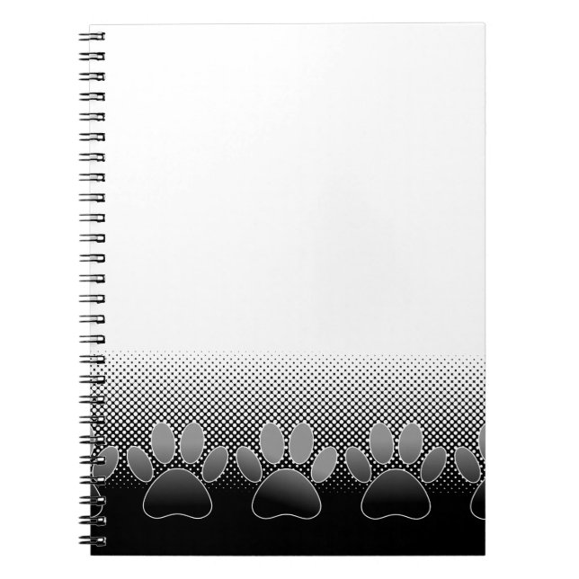 Black And White Paws Gradient Background Notebook (Front)