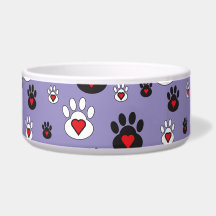 Black and White paws with hearts on blue