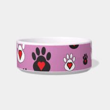 Black and White paws with hearts on pink