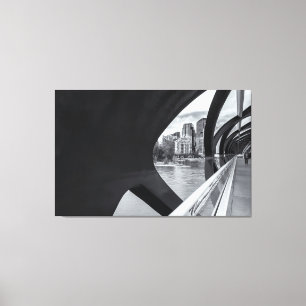 Black and White Peace Bridge with Cityscape View Canvas Print