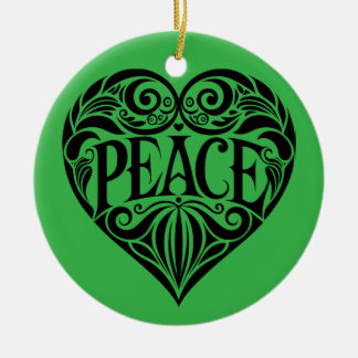 BLACK AND WHITE PEACE HEART CERAMIC ORNAMENT