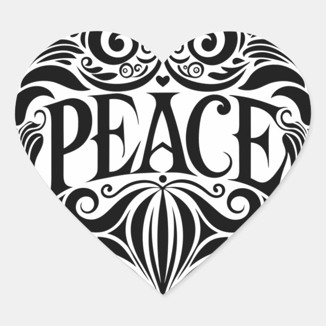 BLACK AND WHITE PEACE HEART HEART STICKER (Front)