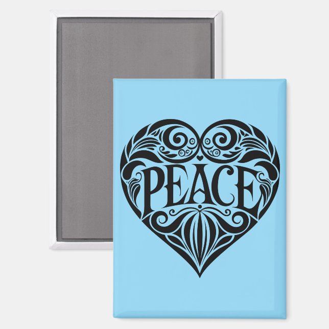 BLACK AND WHITE PEACE HEART MAGNET (Front/Back)