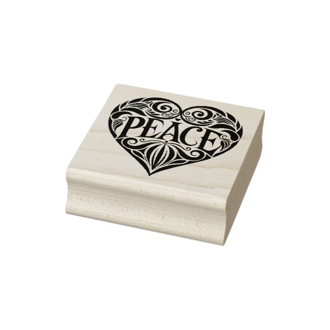 BLACK AND WHITE PEACE HEART RUBBER STAMP (Stamp)