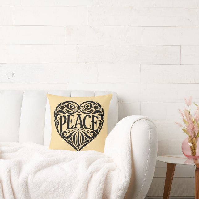 BLACK AND WHITE PEACE HEART THROW PILLOW (Couch)