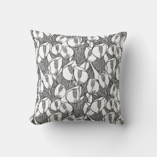 Black And White Peace Lily Pattern Throw Pillow
