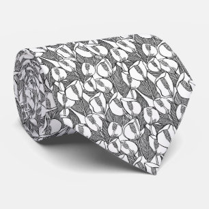 Black And White Peace Lily Pattern Tie