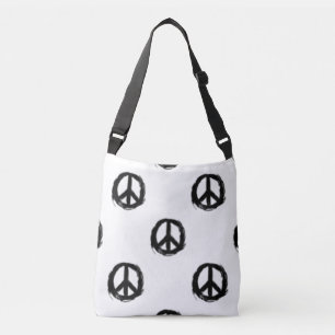 black and white peace sign design crossbody bag
