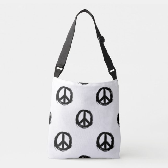 black and white peace sign design crossbody bag (Front)