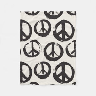 Black and white peace sign fleece blankets